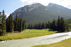 39 Mount Rundle, Banff Springs Golf Course And Spray River From Below Banff Springs Hotel in Summer.jpg